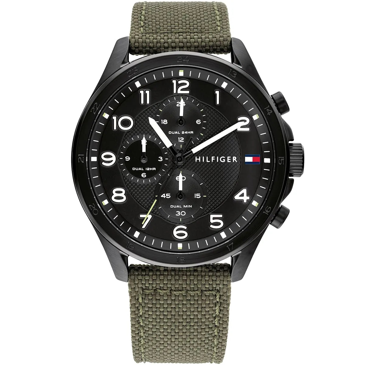 Original Tommy Hilfiger Carlyle Men's Watch - Black Case & Olive Green Canvas Strap (1792006)