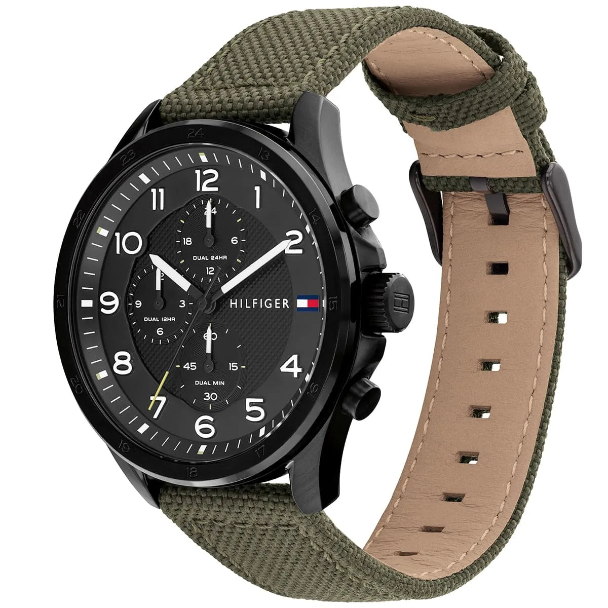 Original Tommy Hilfiger Carlyle Men's Watch - Black Case & Olive Green Canvas Strap (1792006)