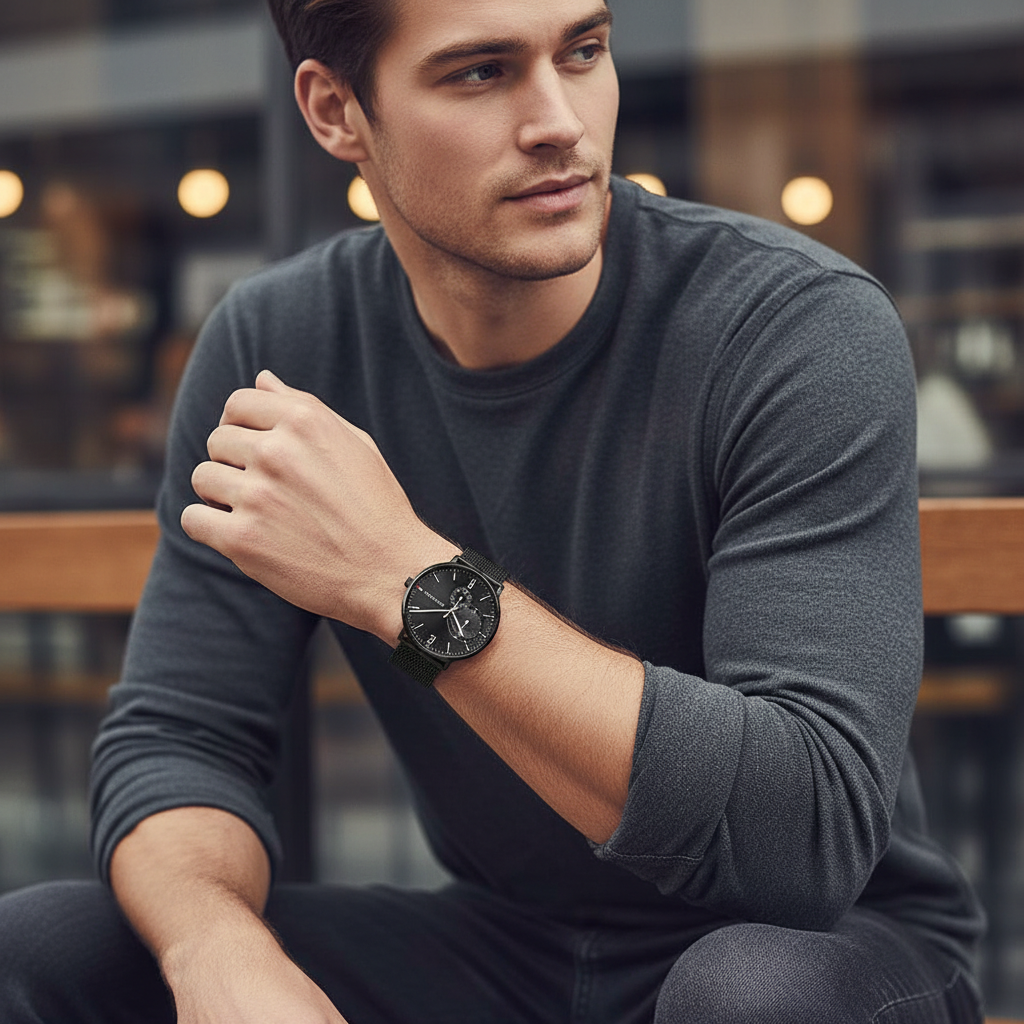 Original Tommy Hilfiger Men's Watch - All Black Mesh Bracelet (1791507)