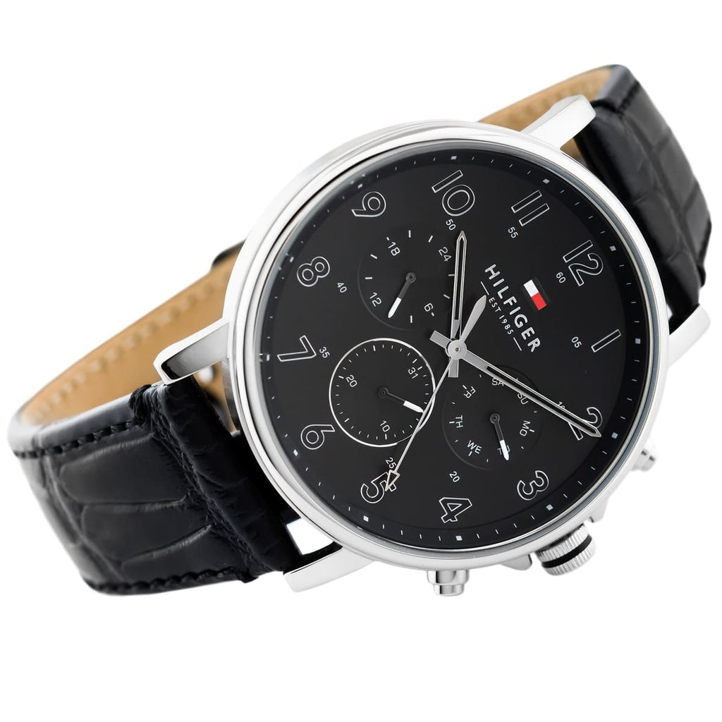 Original Tommy Hilfiger Men's Watch - Silver Case & Black Leather (1710381)