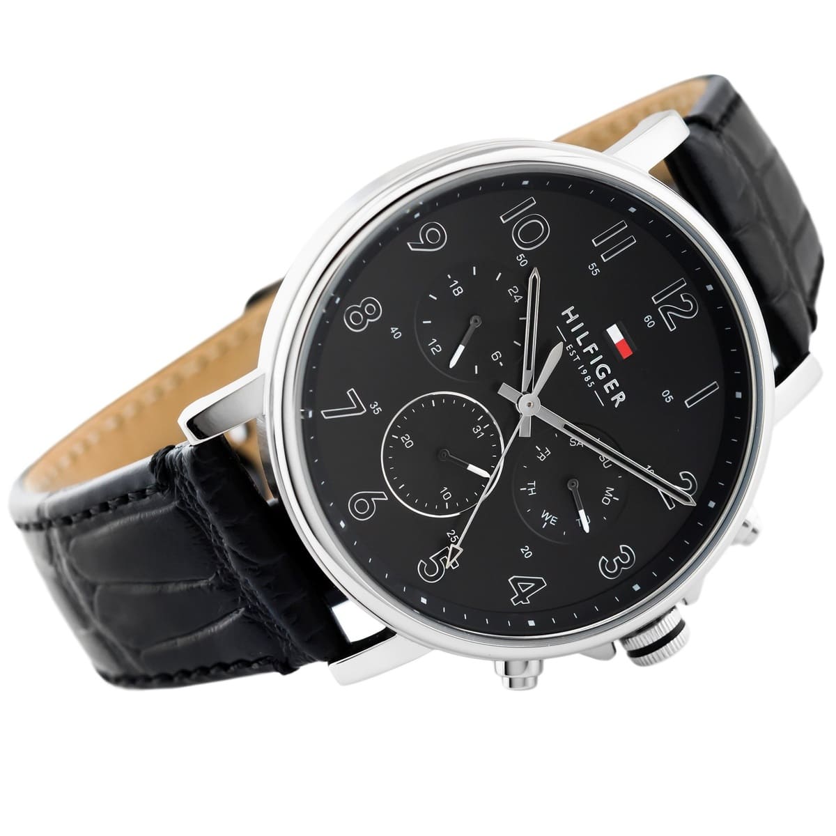 Original Tommy Hilfiger Men's Watch - Silver Case & Black Leather (1710381)