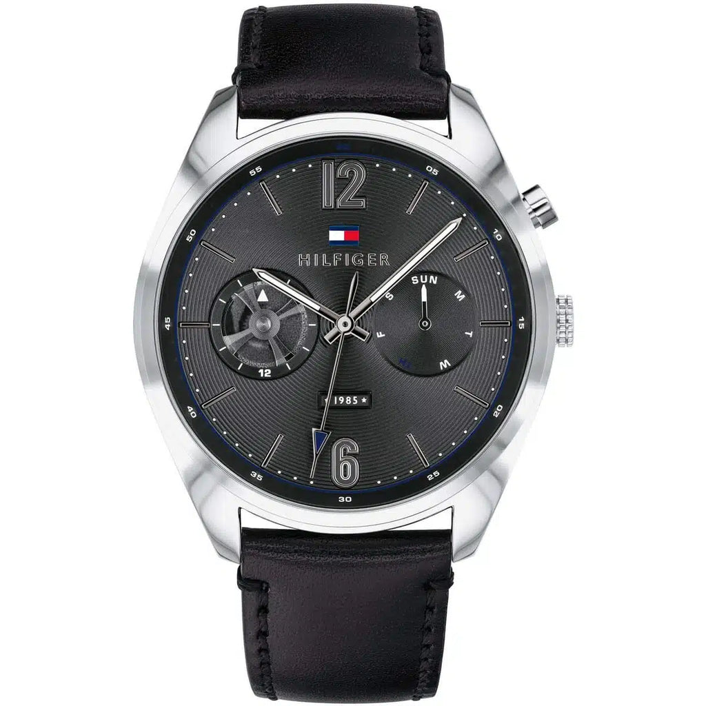 Original Tommy Hilfiger Men's Watch - Silver Case & Black Leather (1791548)