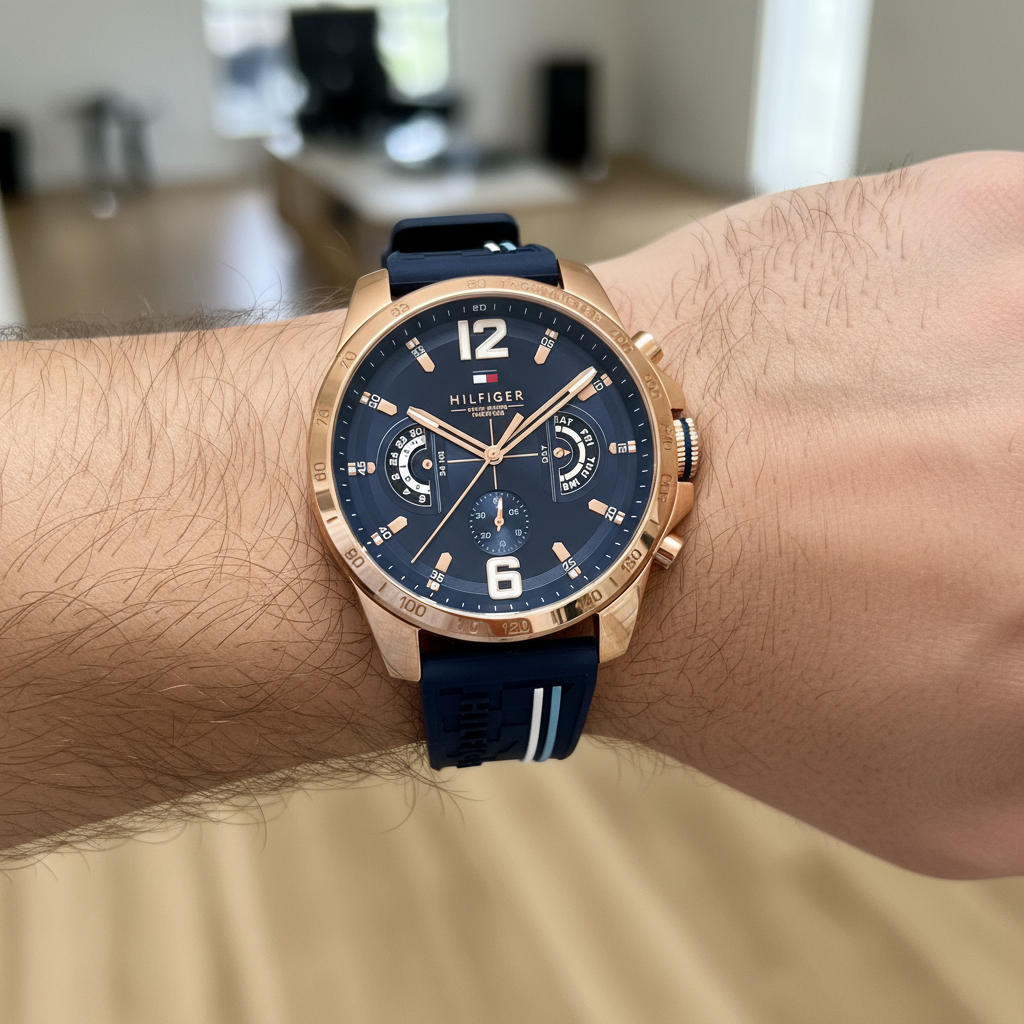 Original Tommy Hilfiger Men's Watch - Rose Gold Case & Blue Rubber (1791474)