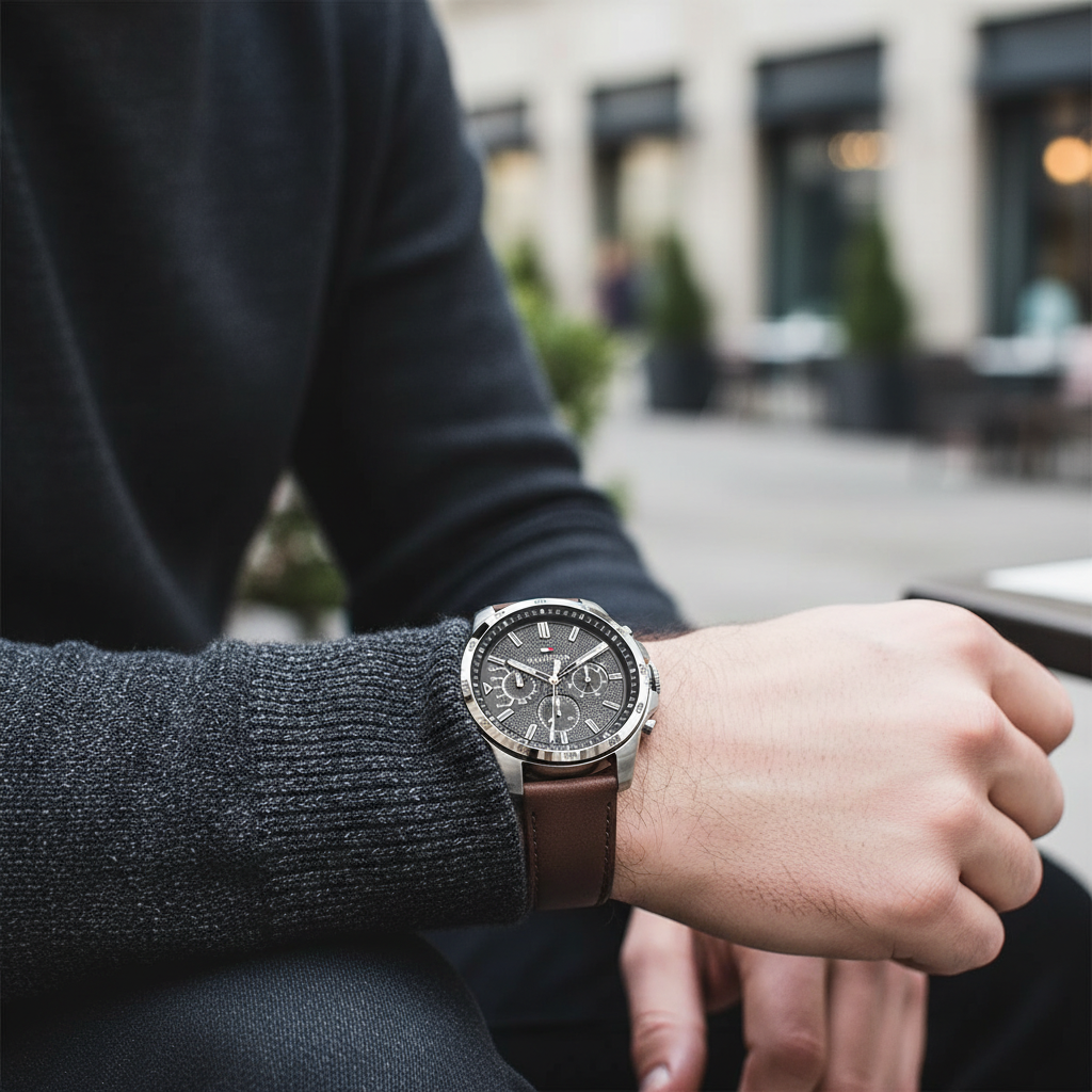 Original Tommy Hilfiger Decker Men's Watch - Silver Case & Brown Leather (1791562)