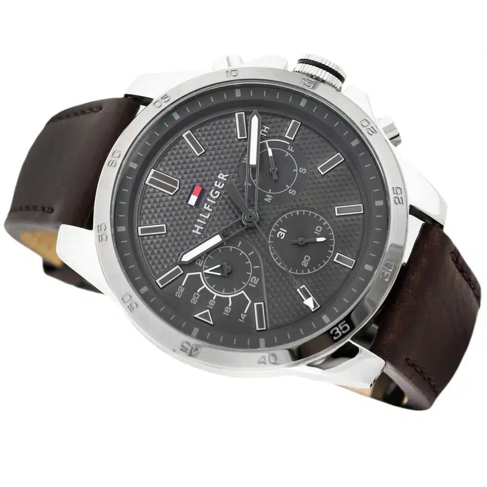 Original Tommy Hilfiger Decker Men's Watch - Silver Case & Brown Leather (1791562)