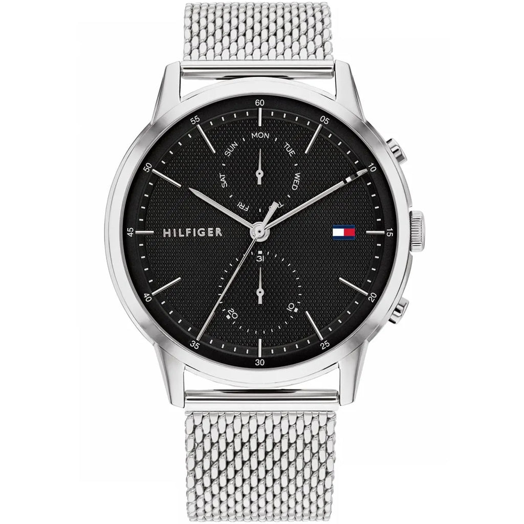 Original Tommy Hilfiger Easton Men's Watch - Silver Mesh Steel & Black Dial (1710433)