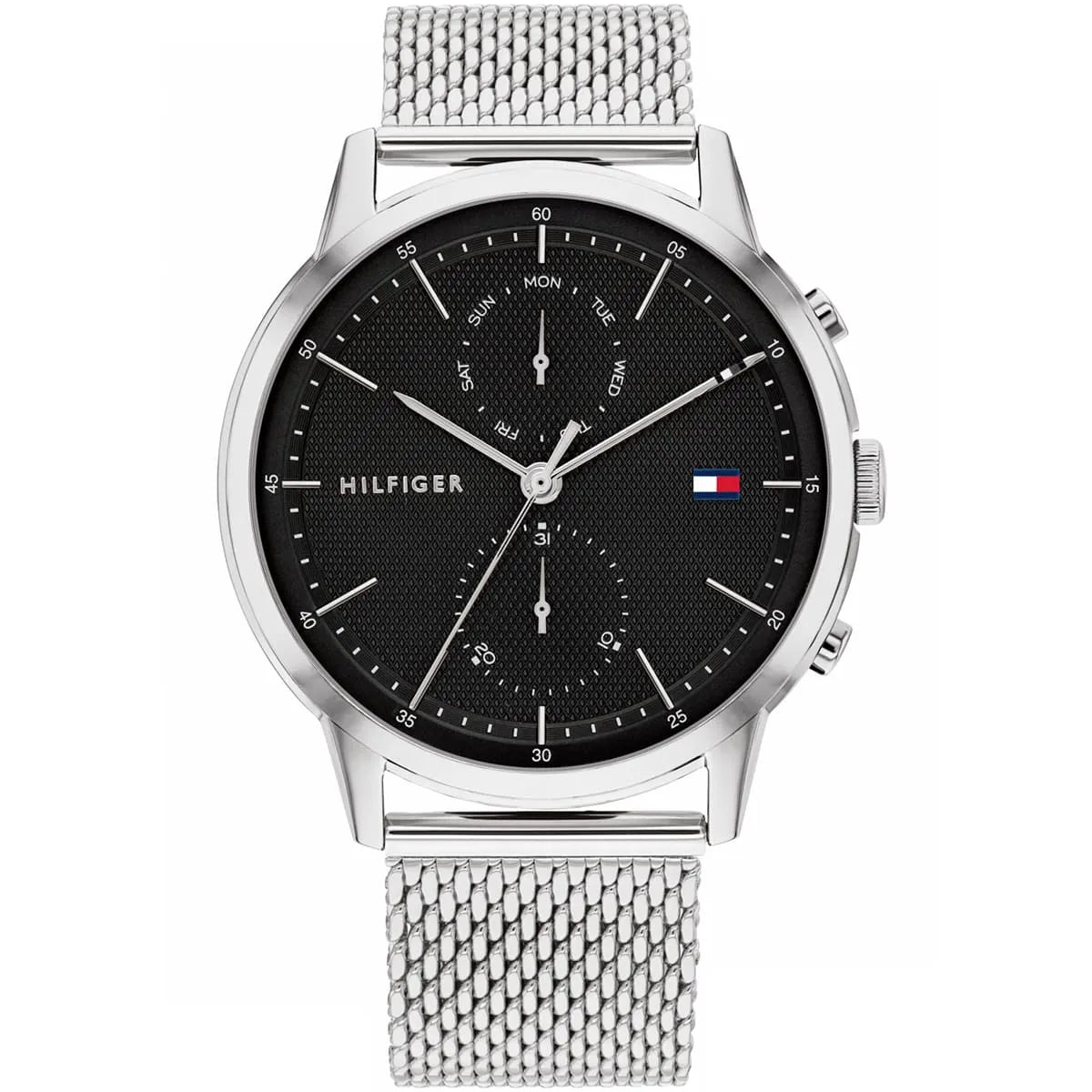 Original Tommy Hilfiger Easton Men's Watch - Silver Mesh Steel & Black Dial (1710433)
