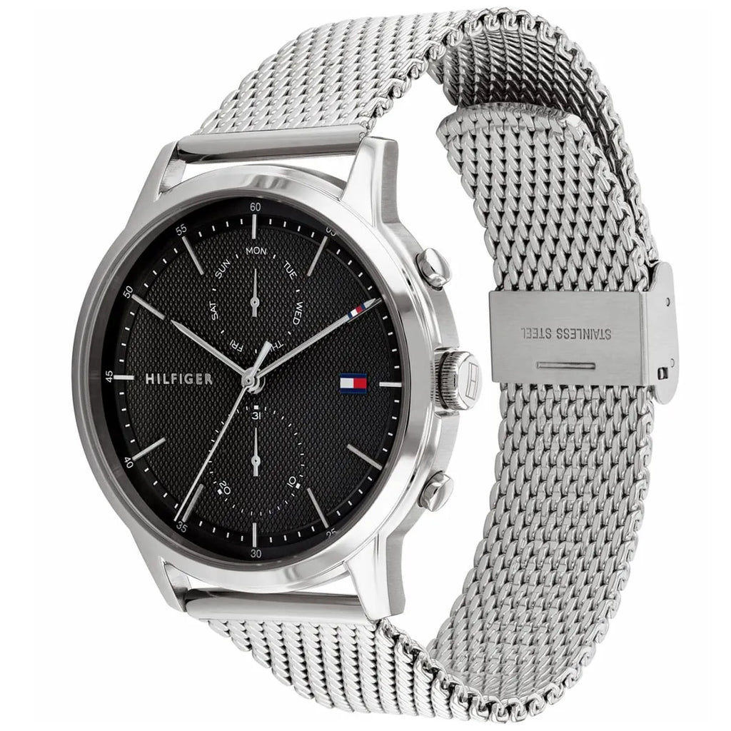 Original Tommy Hilfiger Easton Men's Watch - Silver Mesh Steel & Black Dial (1710433)