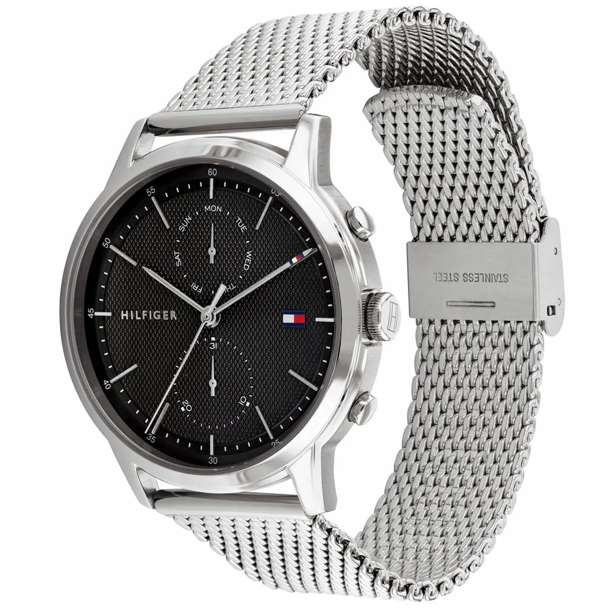 Original Tommy Hilfiger Easton Men's Watch - Silver Mesh Steel & Black Dial (1710433)