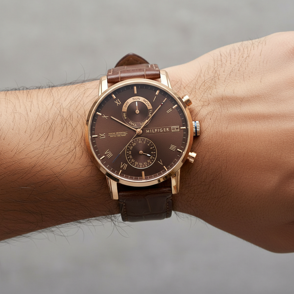Original Tommy Hilfiger Kane Men's Watch - Rose Gold Case & Brown Leather (1710400)