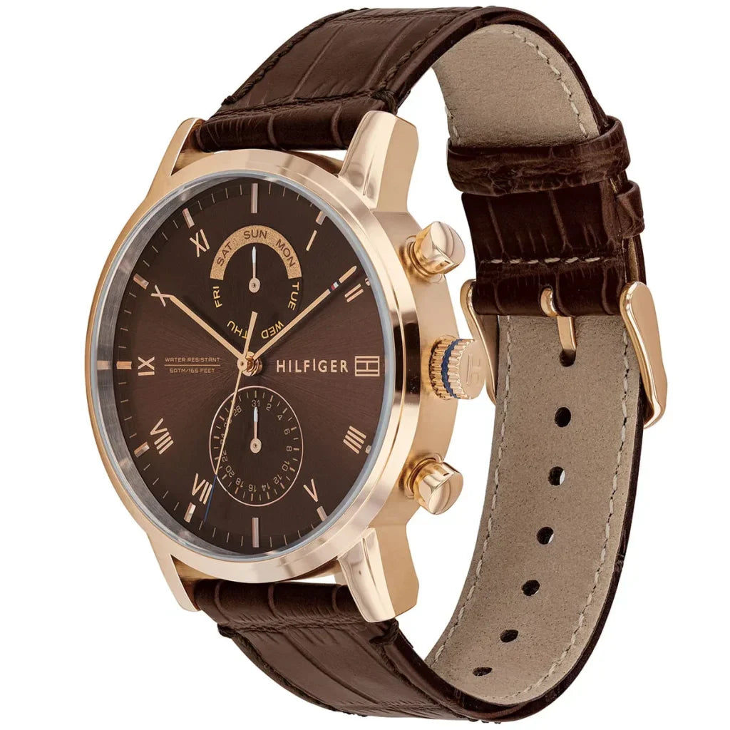 Original Tommy Hilfiger Kane Men's Watch - Rose Gold Case & Brown Leather (1710400)