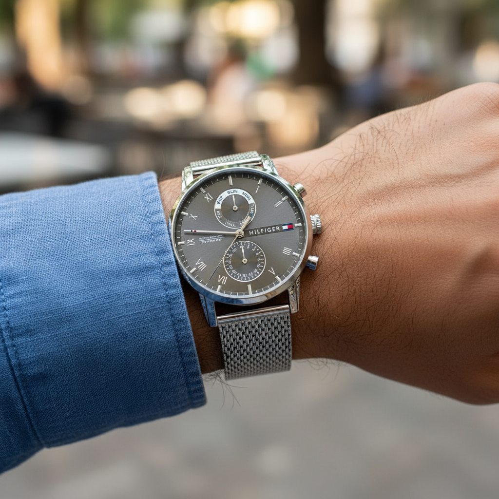 Original Tommy Hilfiger Kane Men's Watch - Silver Mesh Steel & Grey Dial (1710402)