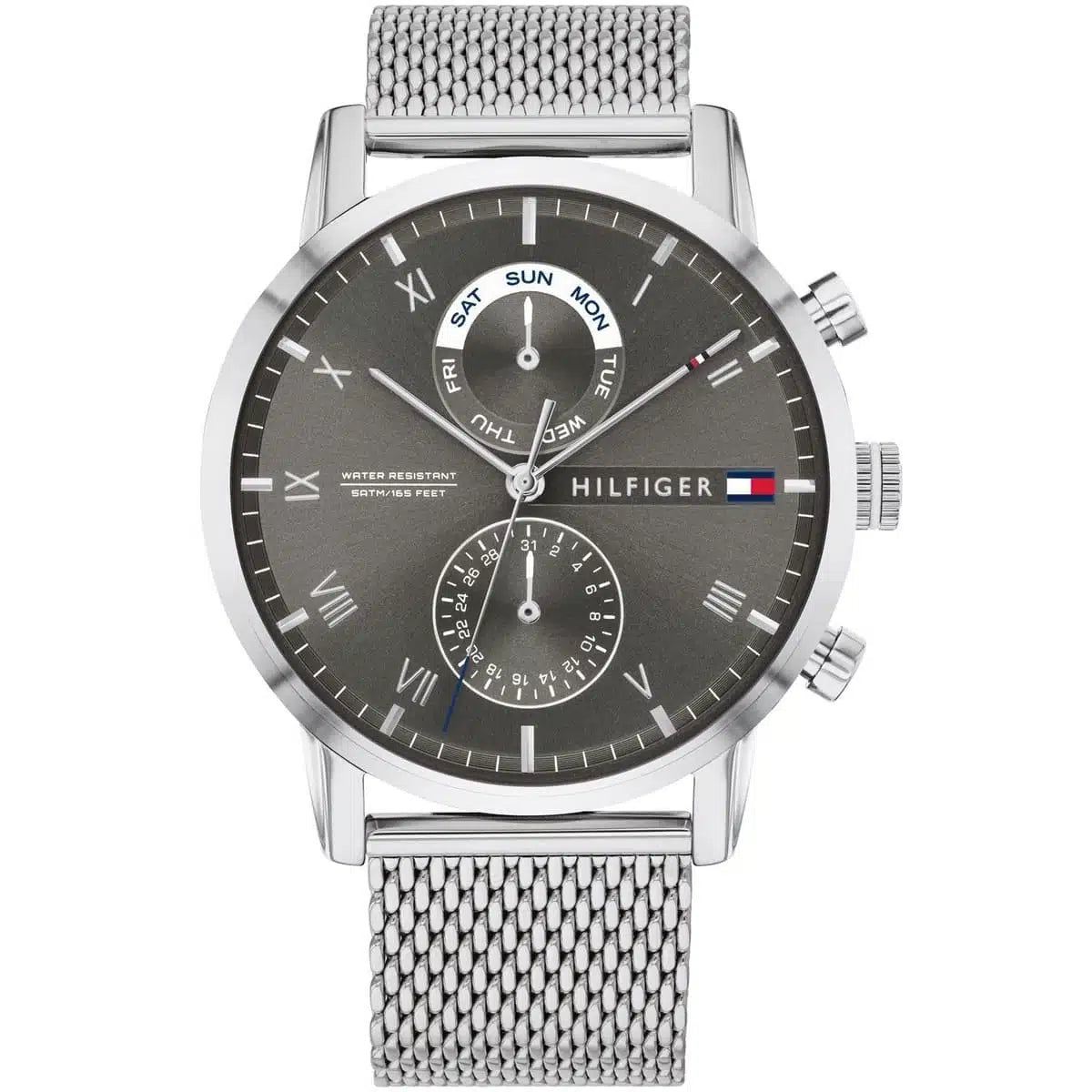 Original Tommy Hilfiger Kane Men's Watch - Silver Mesh Steel & Grey Dial (1710402)