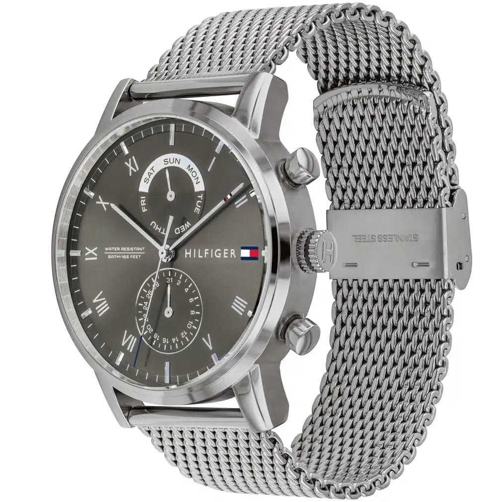 Original Tommy Hilfiger Kane Men's Watch - Silver Mesh Steel & Grey Dial (1710402)