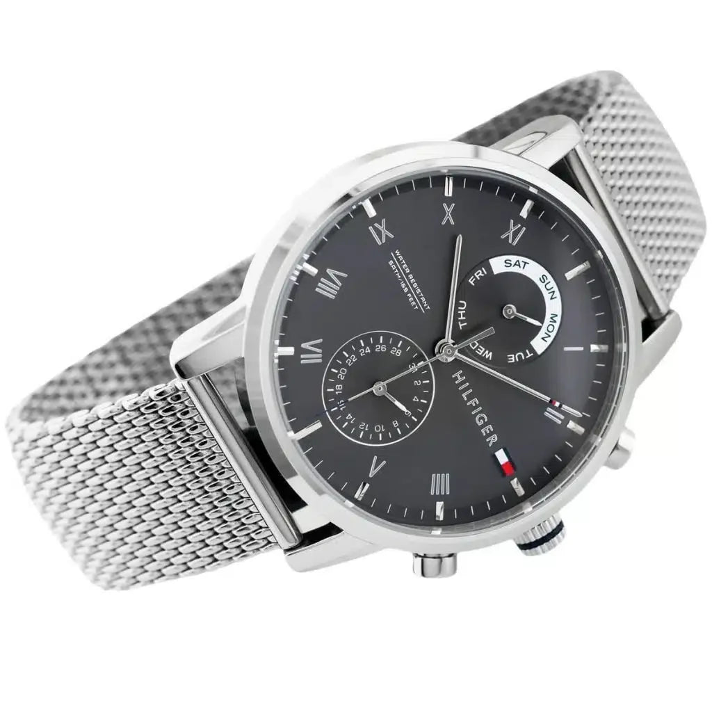 Original Tommy Hilfiger Kane Men's Watch - Silver Mesh Steel & Grey Dial (1710402)