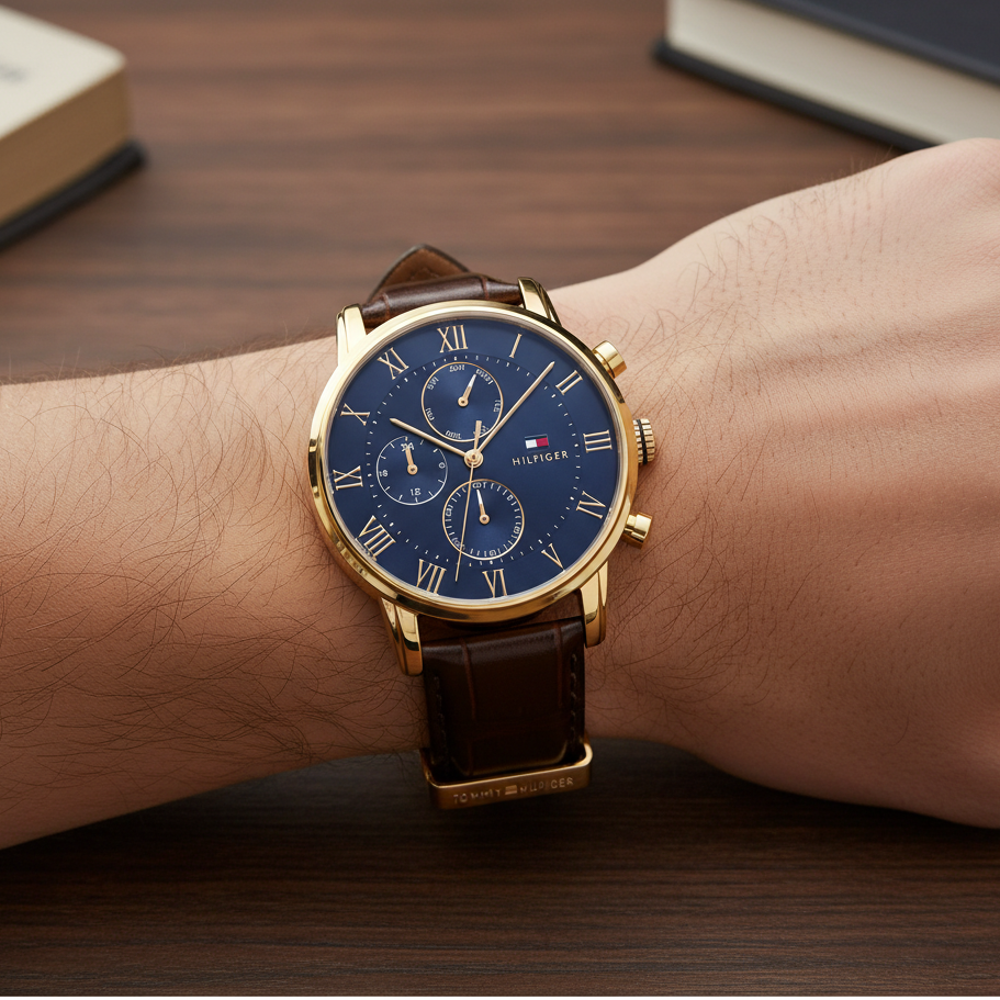 Original Tommy Hilfiger Kane Men's Watch - Gold Case & Brown Leather (1791399)