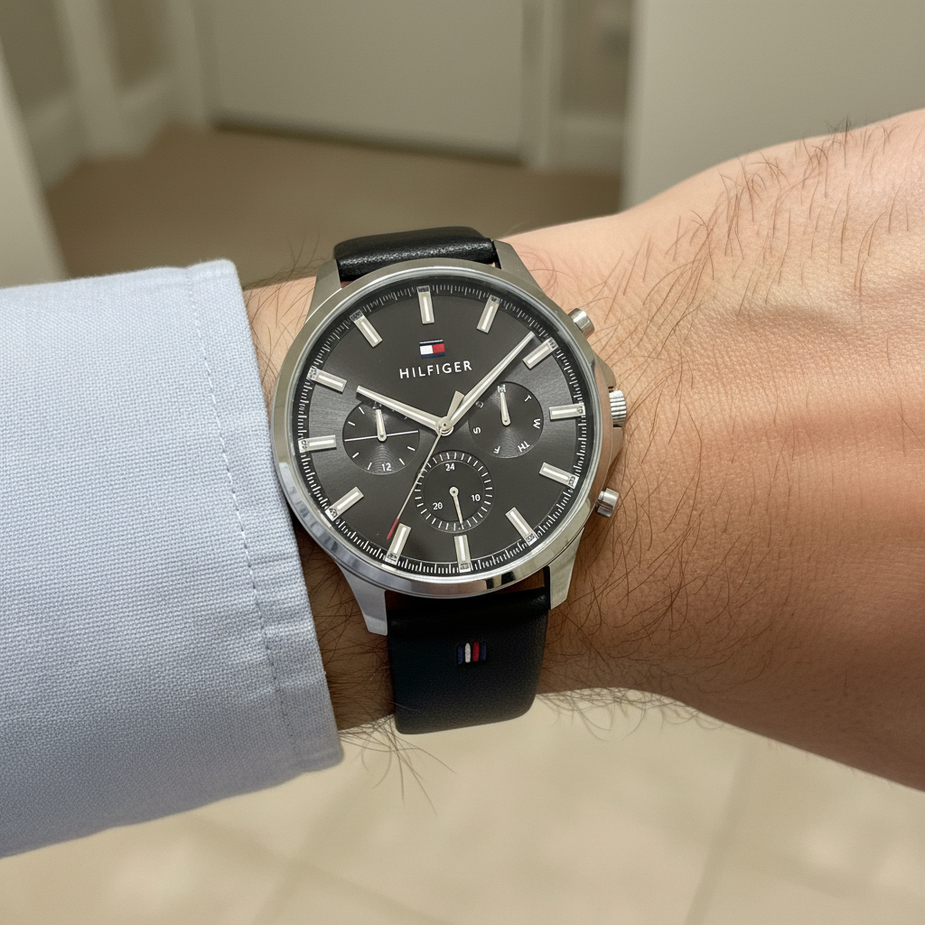 Original Tommy Hilfiger Men's Watch - Silver Case & Black Rubber (1710495)