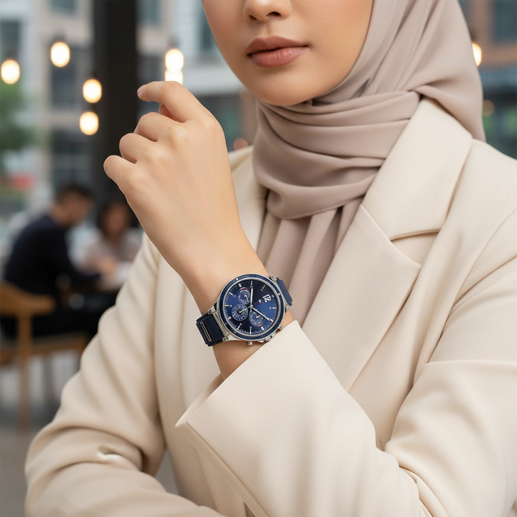 Original Tommy Hilfiger Lori Women's Watch - Silver Case & Navy Rubber Strap (1782281)