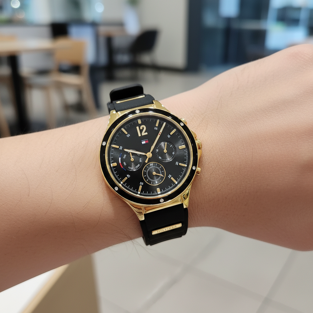 Original Tommy Hilfiger Lori Women's Watch - Gold Case & Black Rubber Strap (1782282)