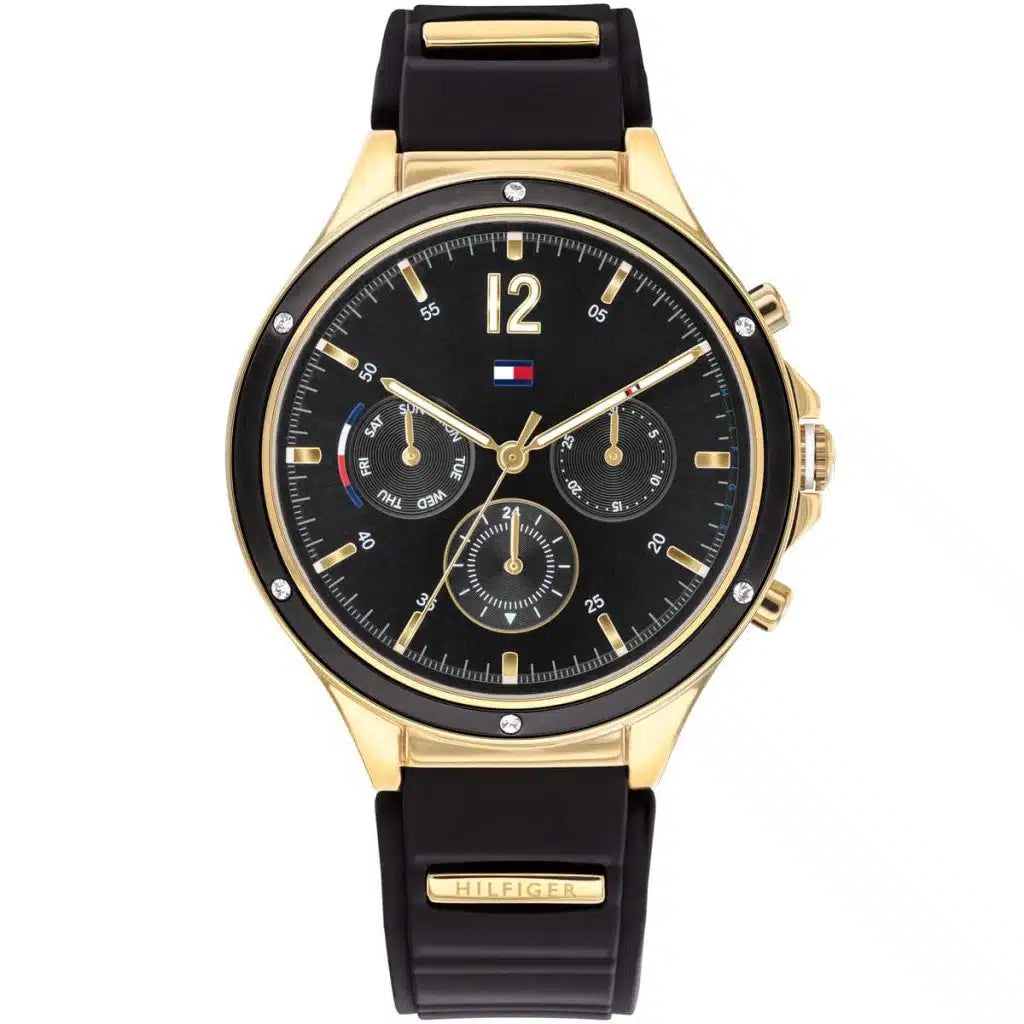Original Tommy Hilfiger Lori Women's Watch - Gold Case & Black Rubber Strap (1782282)