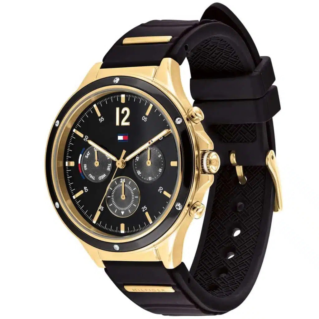 Original Tommy Hilfiger Lori Women's Watch - Gold Case & Black Rubber Strap (1782282)