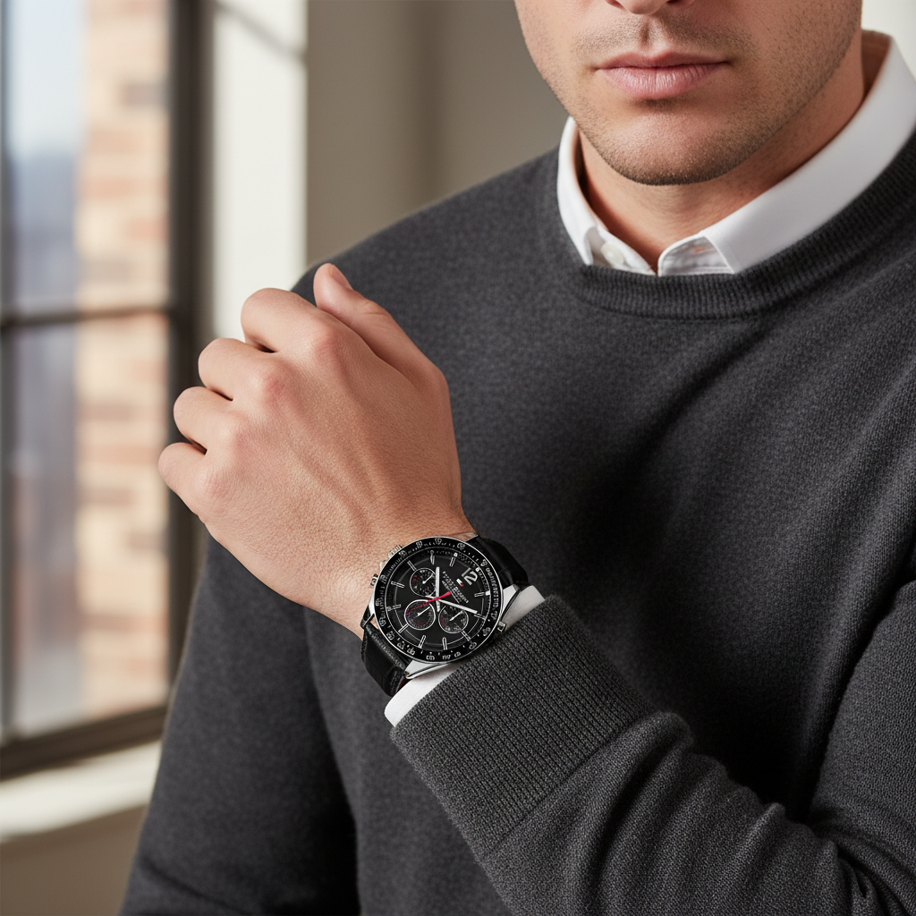 Original Tommy Hilfiger Luke Men's Watch - Silver Case & Black Leather (1791117)