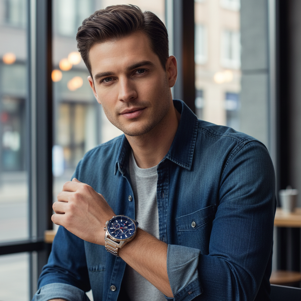 Original Tommy Hilfiger Mason Men's Watch - Silver Steel & Navy Dial (1791788)