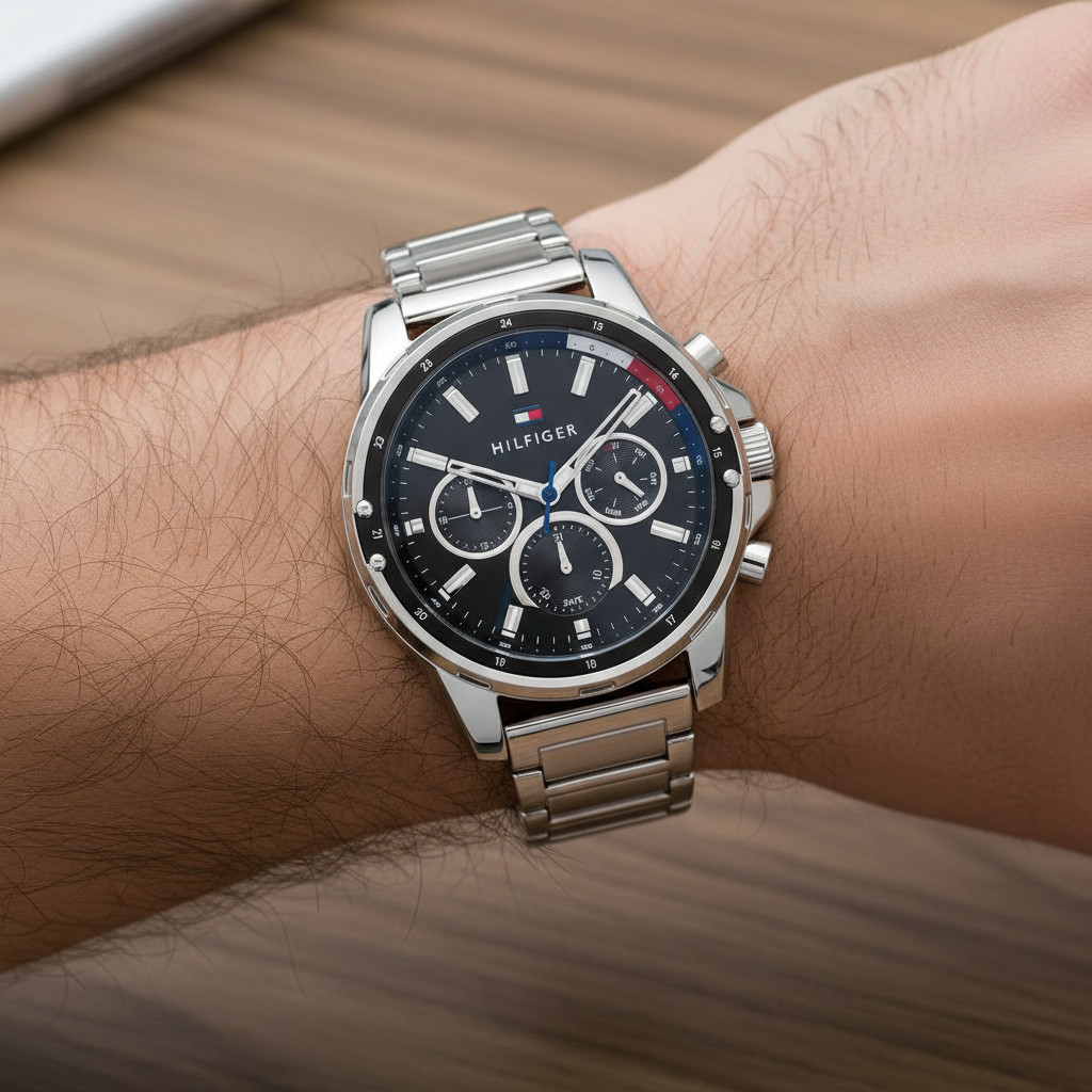 Original Tommy Hilfiger Mason Men's Watch - Silver Steel & Black Dial (1791936)