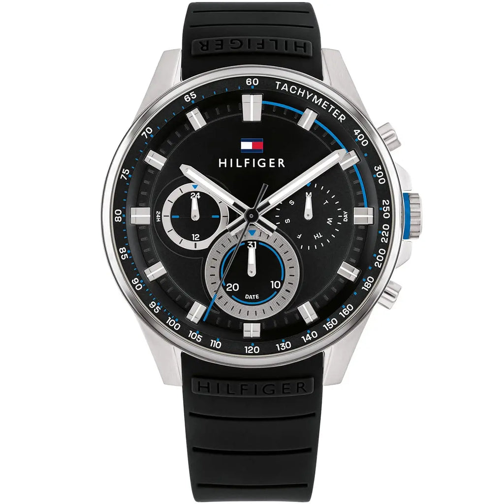 Original Tommy Hilfiger Men's Watch - Silver Case & Black Rubber (1791971)