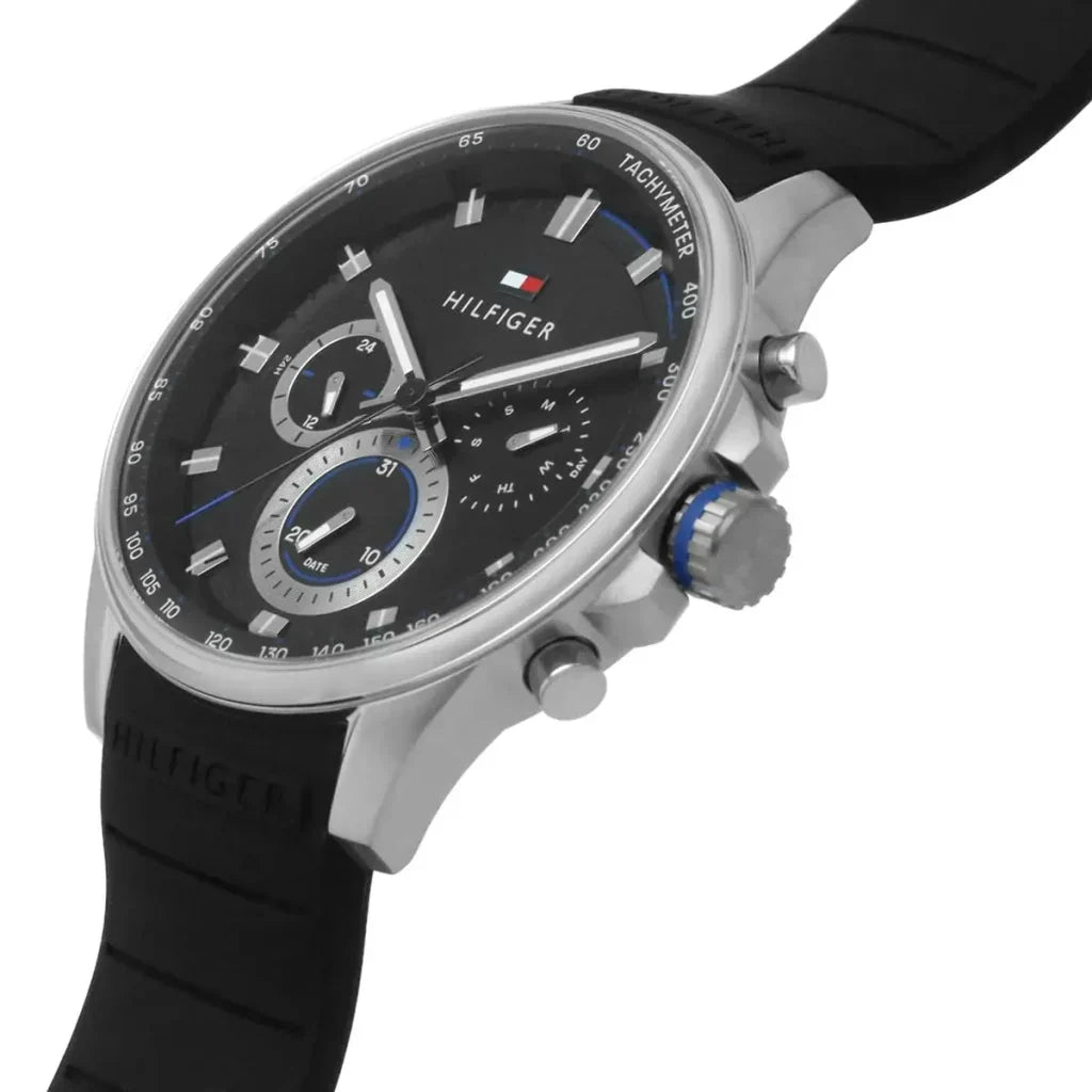 Original Tommy Hilfiger Men's Watch - Silver Case & Black Rubber (1791971)