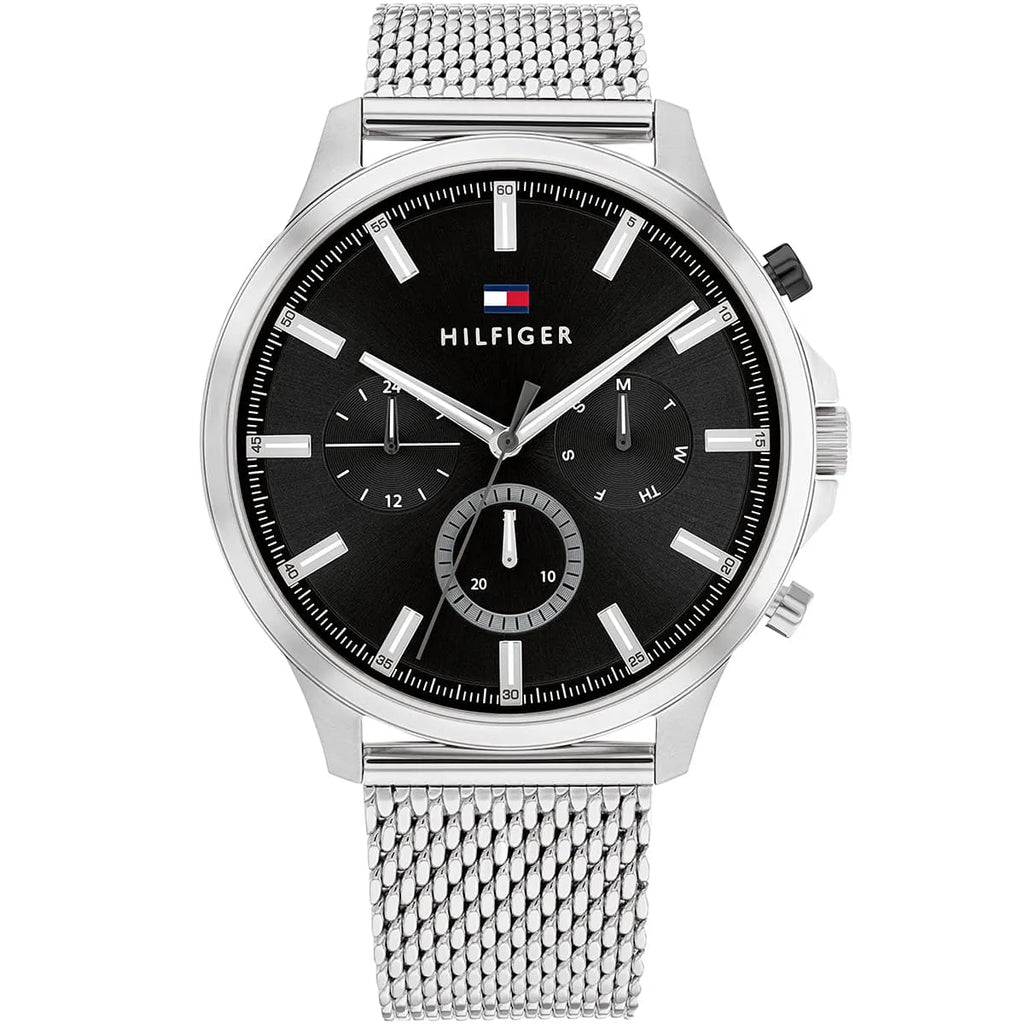 Original Tommy Hilfiger Ryder Men's Watch - Silver Mesh Steel & Black Dial (1710498)