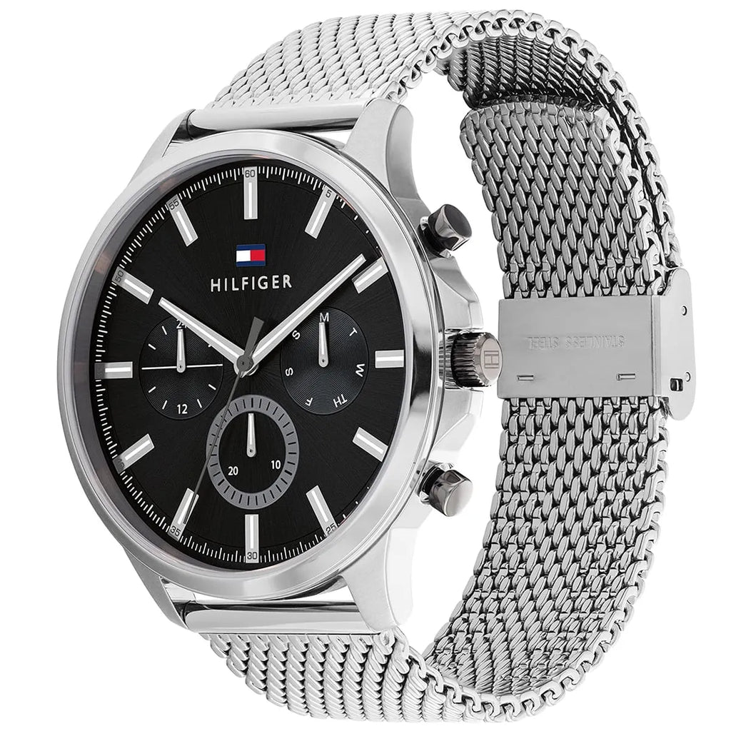 Original Tommy Hilfiger Ryder Men's Watch - Silver Mesh Steel & Black Dial (1710498)