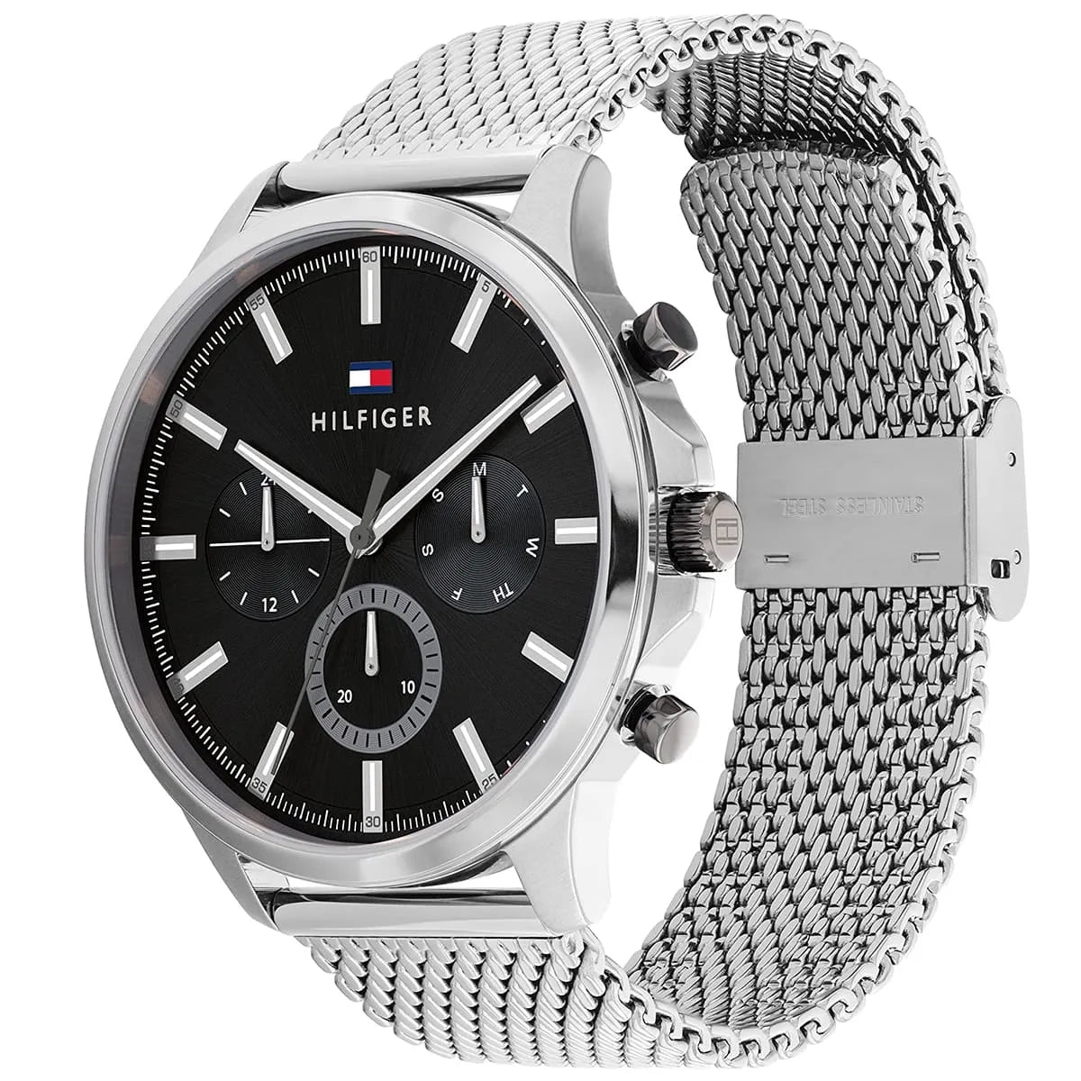 Original Tommy Hilfiger Ryder Men's Watch - Silver Mesh Steel & Black Dial (1710498)