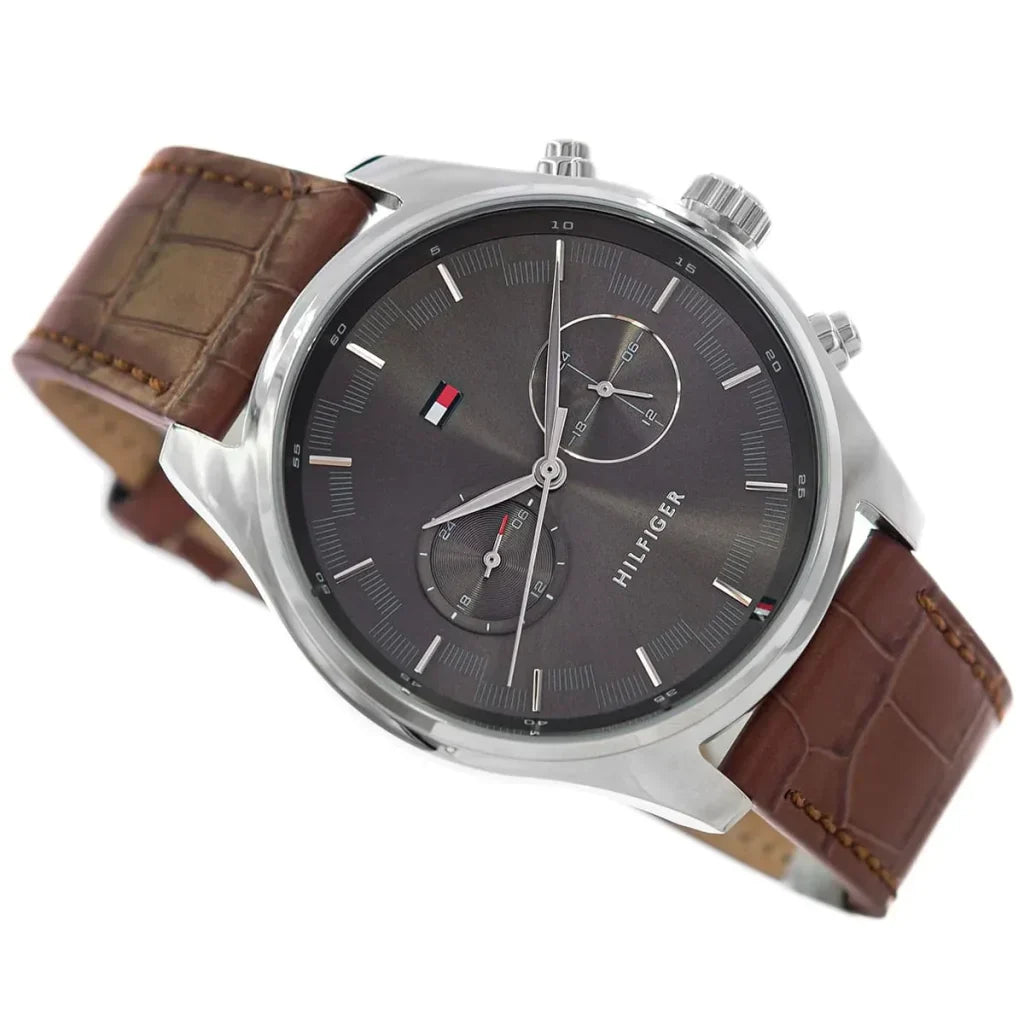 Original Tommy Hilfiger Men's Watch - Silver Case & Brown Leather (1710422)