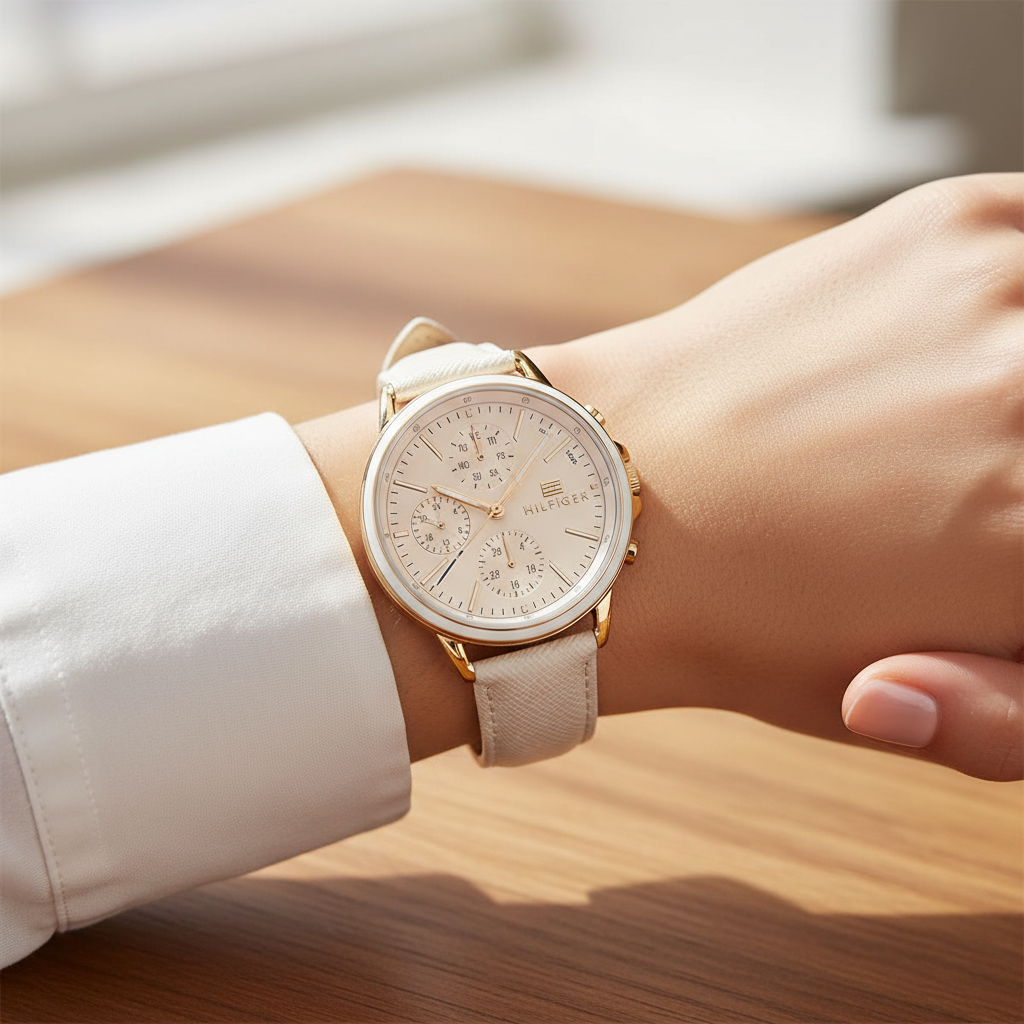 Original Tommy Hilfiger Shawn Women's Watch - Gold Case & White Saffiano Leather (1781789)