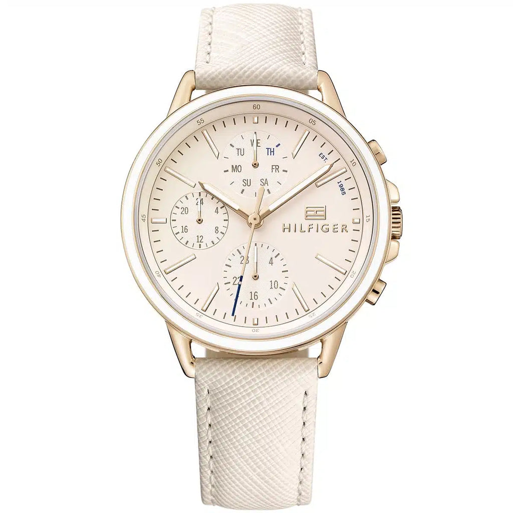 Original Tommy Hilfiger Shawn Women's Watch - Gold Case & White Saffiano Leather (1781789)