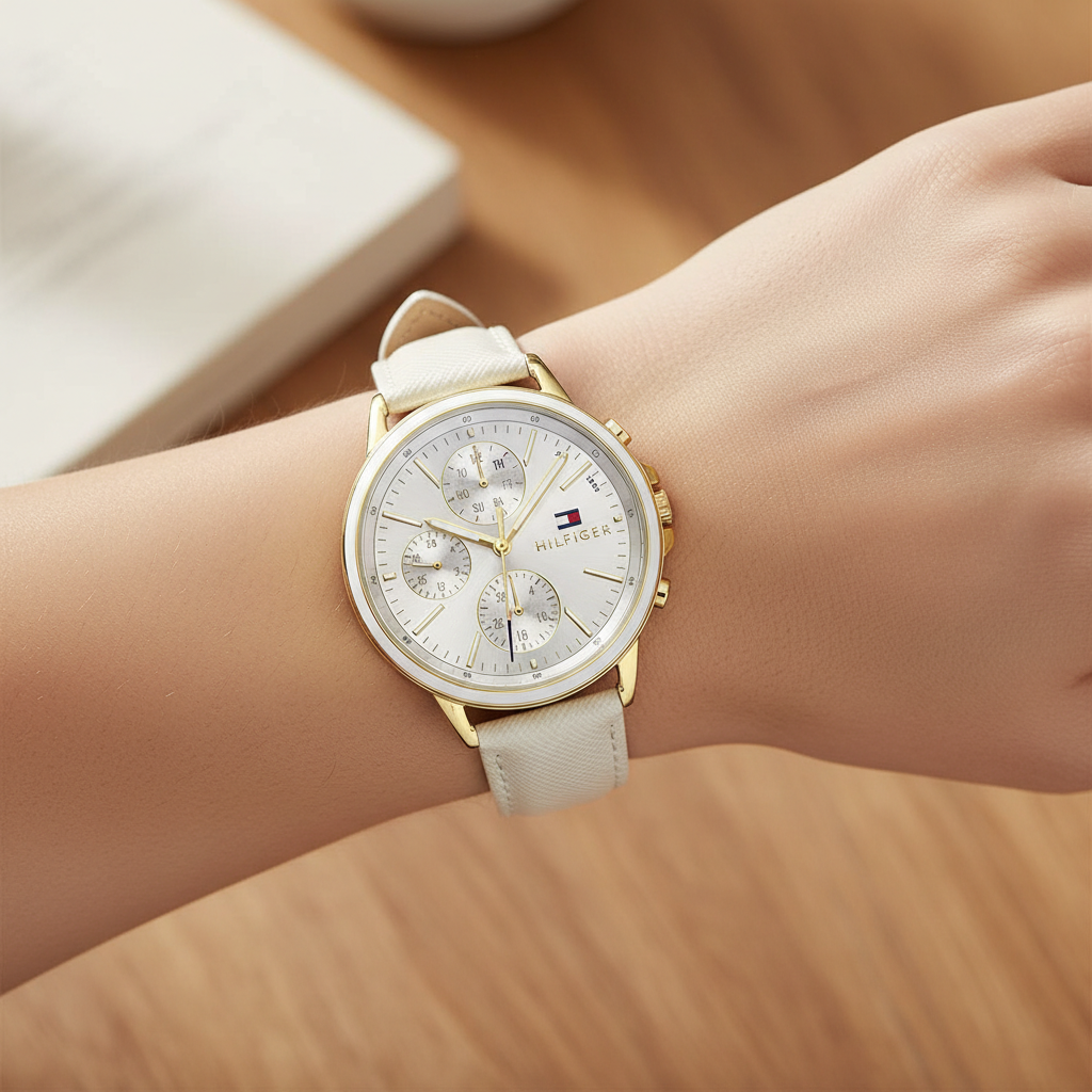 Original Tommy Hilfiger Shawn Women's Watch - Gold Case & White Saffiano Leather (1781790)