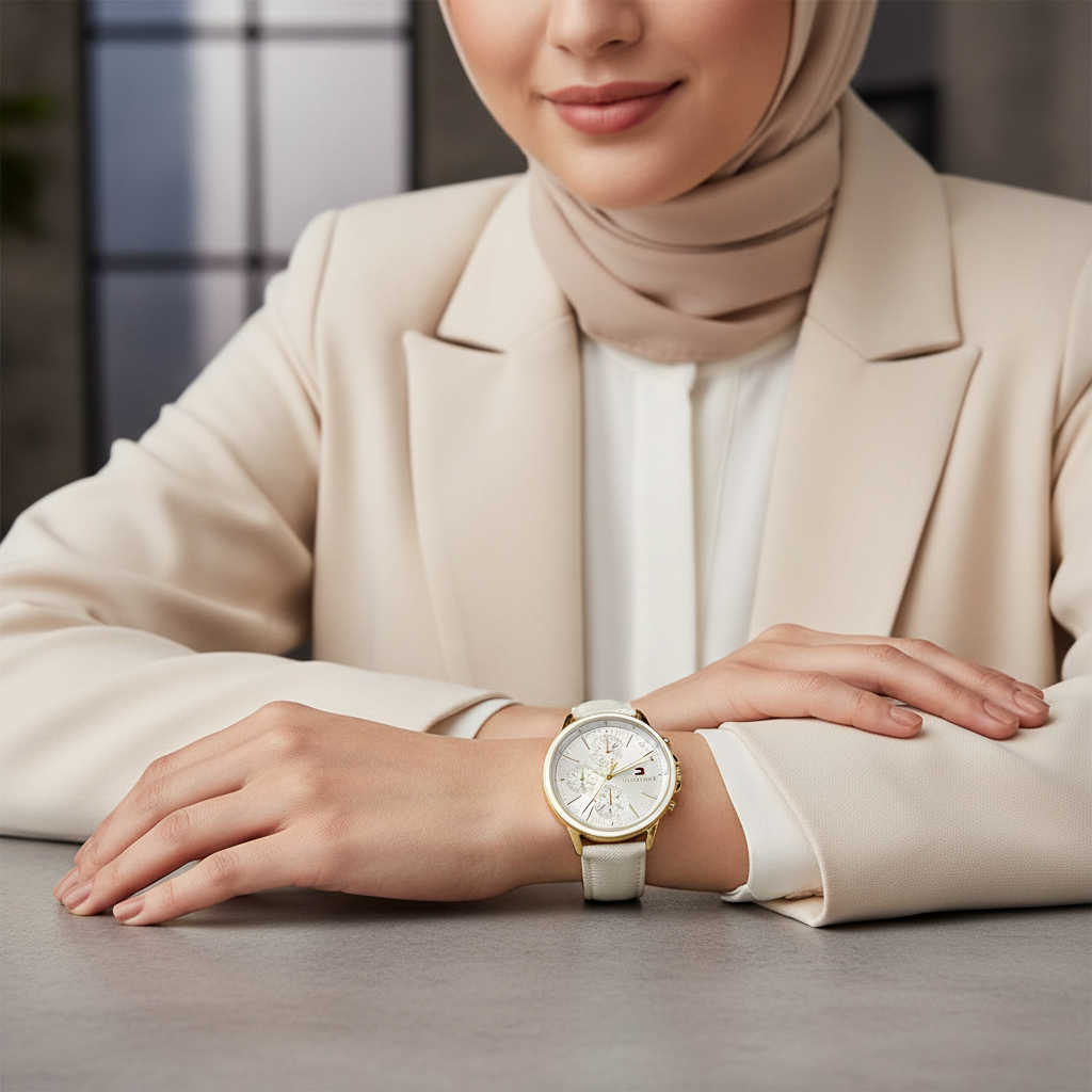 Original Tommy Hilfiger Shawn Women's Watch - Gold Case & White Saffiano Leather (1781790)