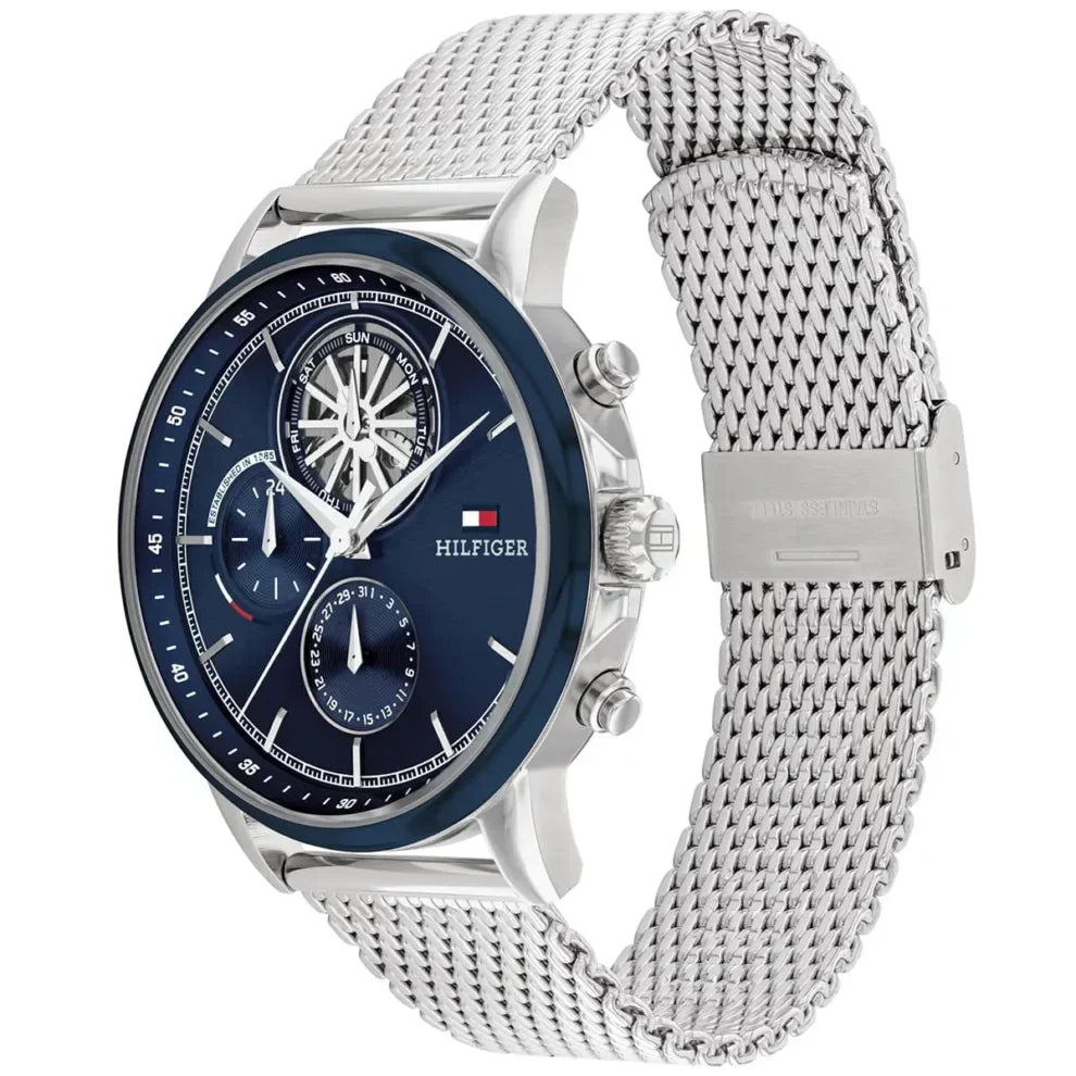 Original Tommy Hilfiger Stewart Men's Watch - Silver Mesh Steel & Navy Dial (1710609)