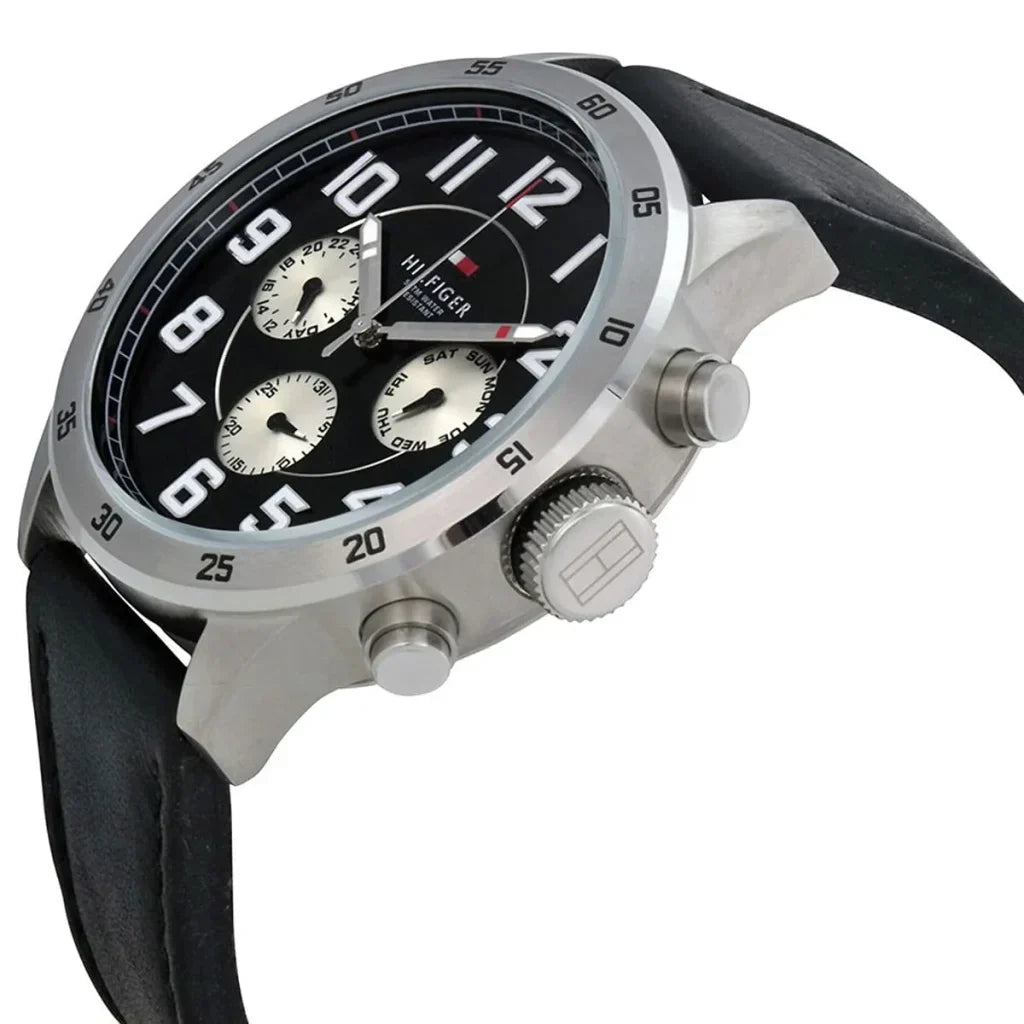 Original Tommy Hilfiger Men's Watch - Silver Case & Black Leather (1791050)