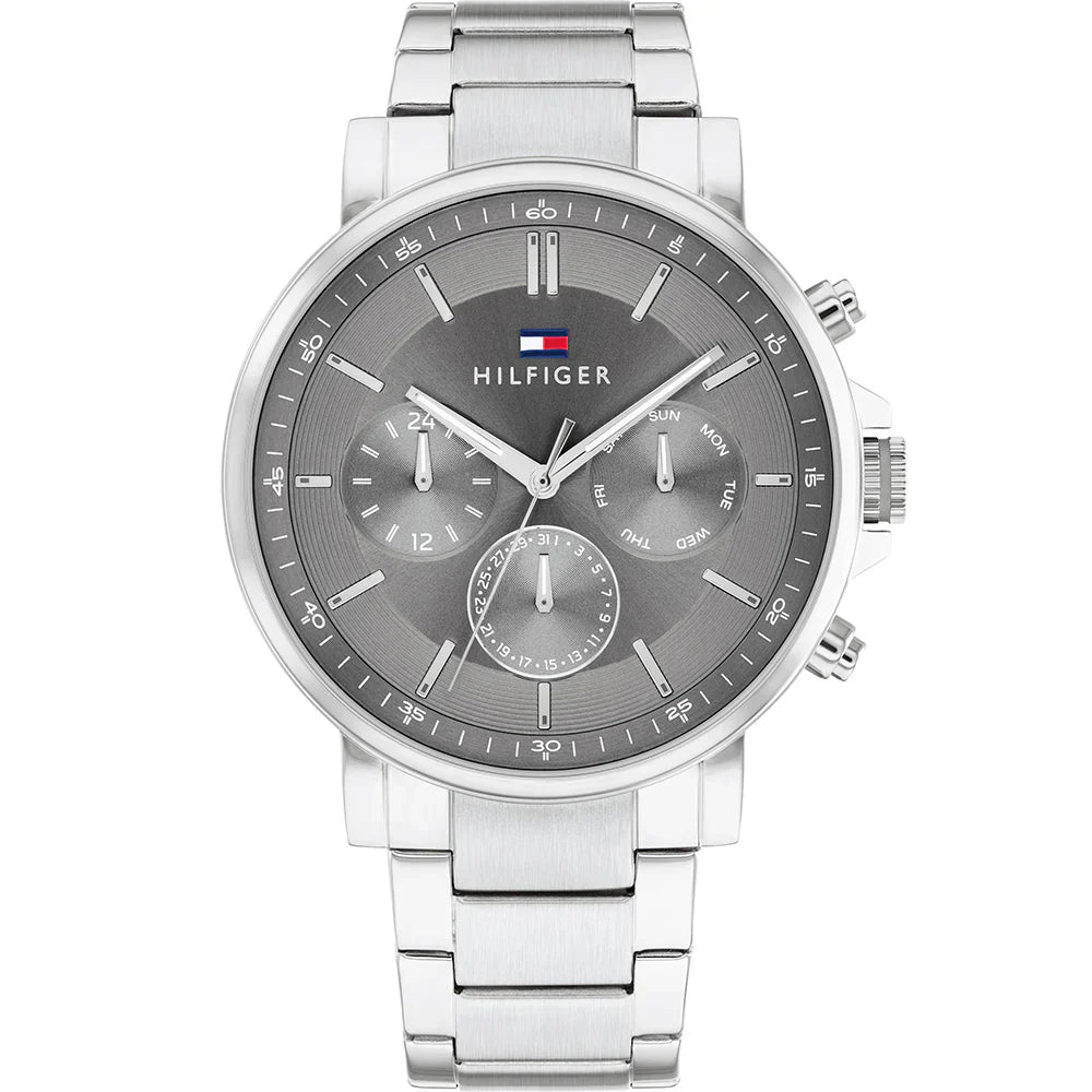 Original Tommy Hilfiger Tyson Men's Watch - Silver Steel & Dark Grey Dial (1710604)