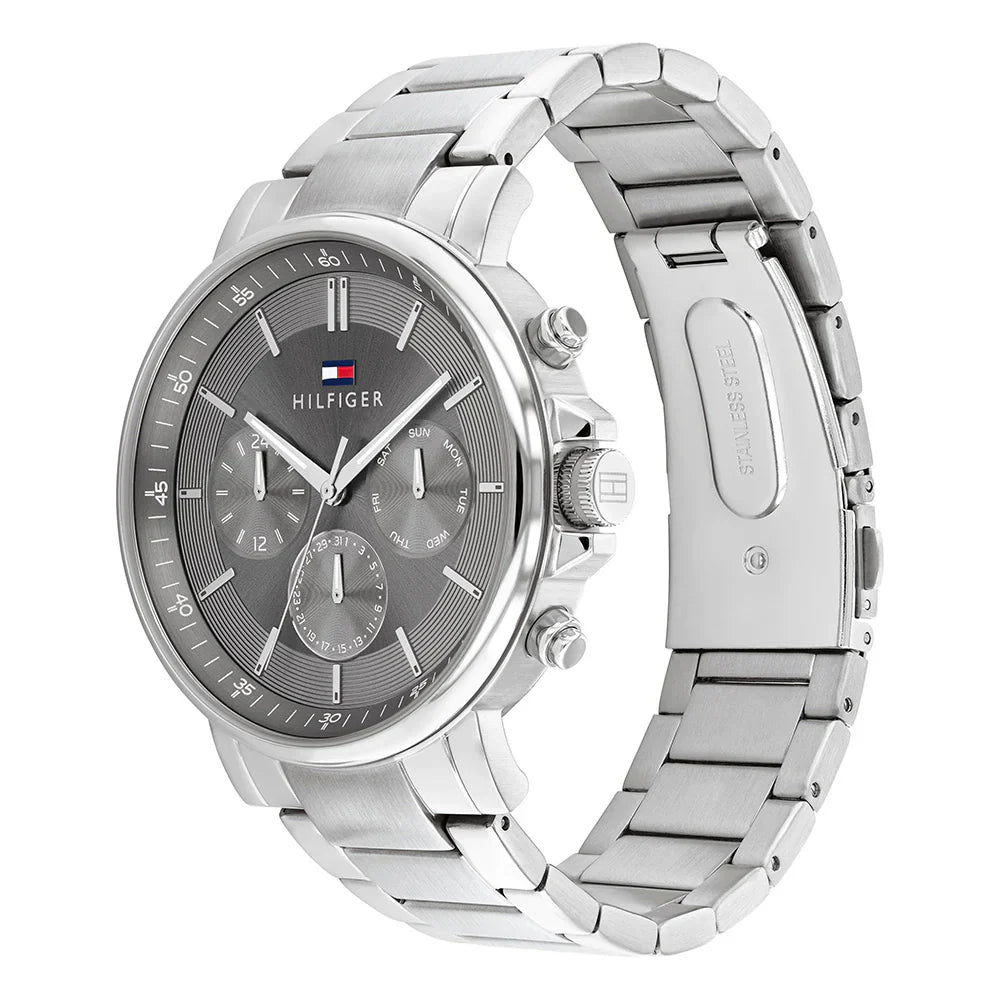 Original Tommy Hilfiger Tyson Men's Watch - Silver Steel & Dark Grey Dial (1710604)