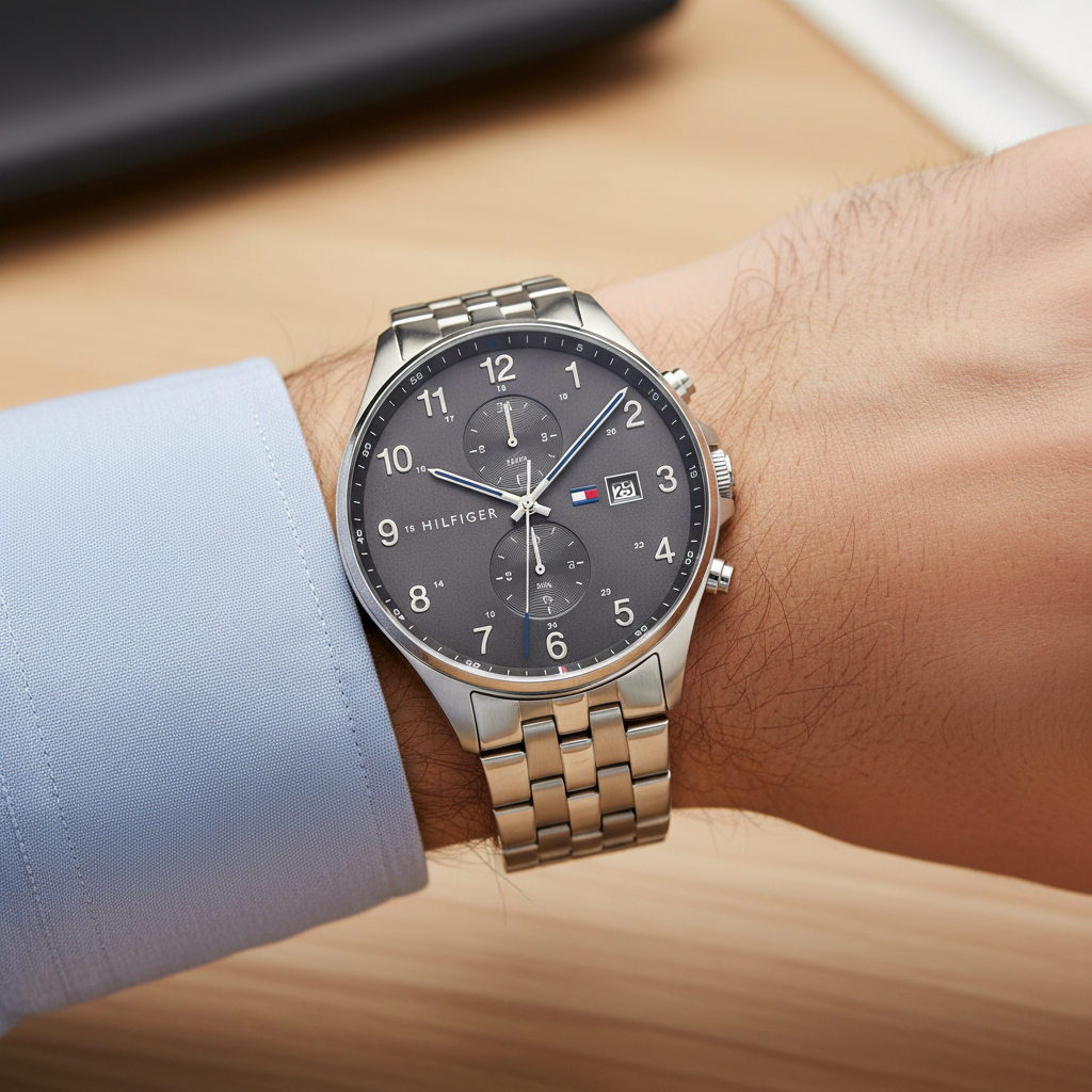 Original Tommy Hilfiger West Men's Watch - Silver Steel & Dark Grey Dial (1791707)
