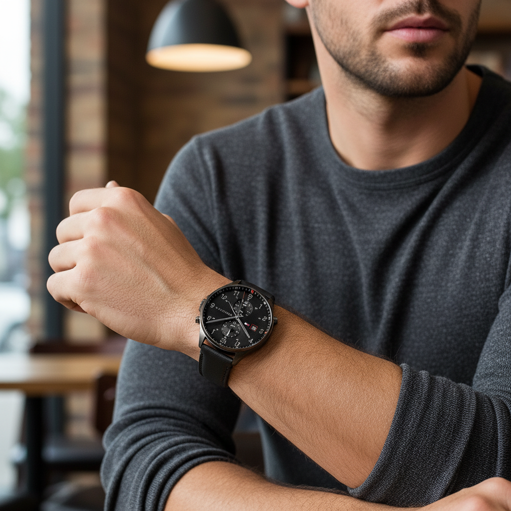 Original Tommy Hilfiger Men's Watch - All Black & Black Leather (1791711)