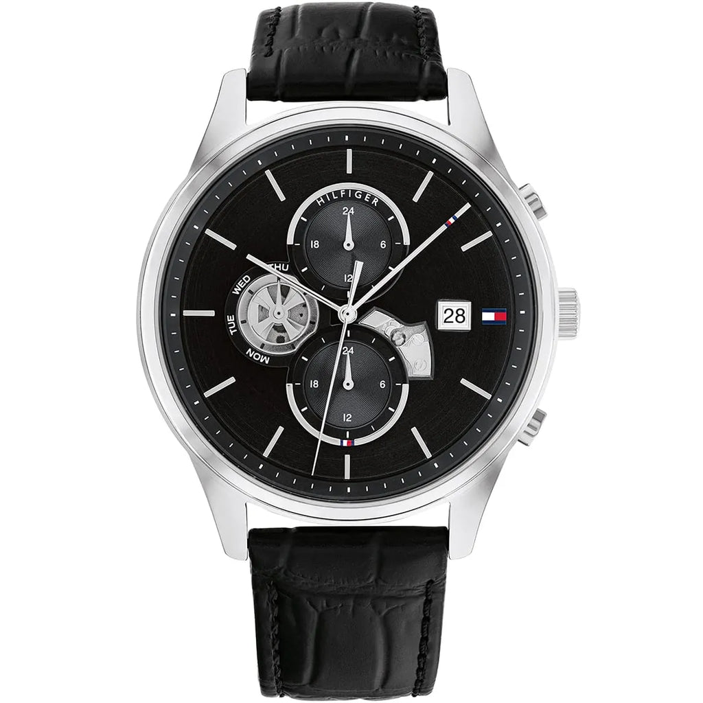 Original Tommy Hilfiger Men's Watch - Silver Case & Black Leather (1710502)