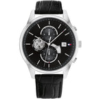 Original Tommy Hilfiger Men's Watch - Silver Case & Black Leather (1710502)