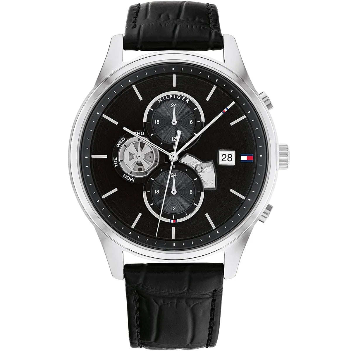 Original Tommy Hilfiger Men's Watch - Silver Case & Black Leather (1710502)