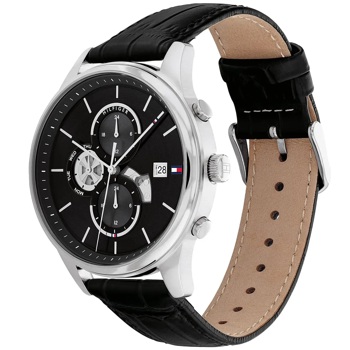 Original Tommy Hilfiger Men's Watch - Silver Case & Black Leather (1710502)