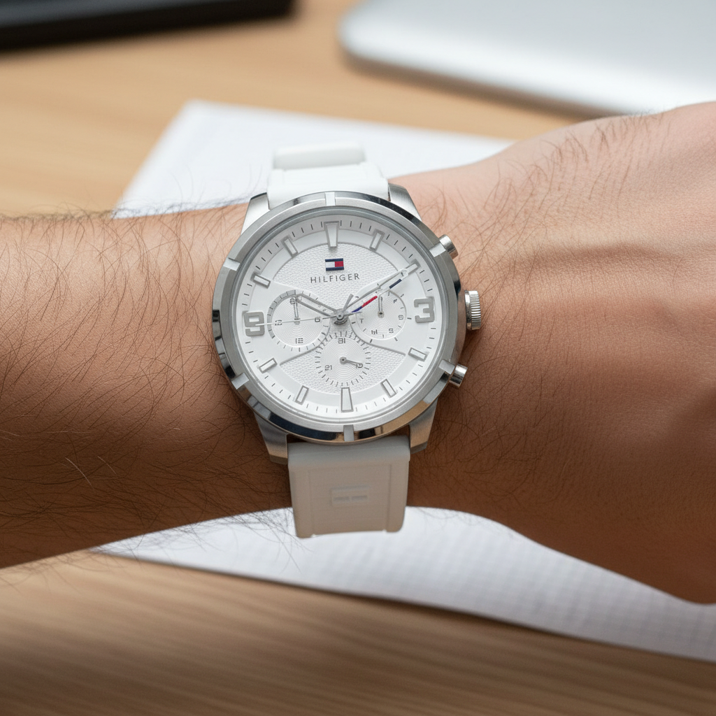 Original Tommy Hilfiger Wild Men's Watch - Silver Case & White Rubber Strap (1792072)