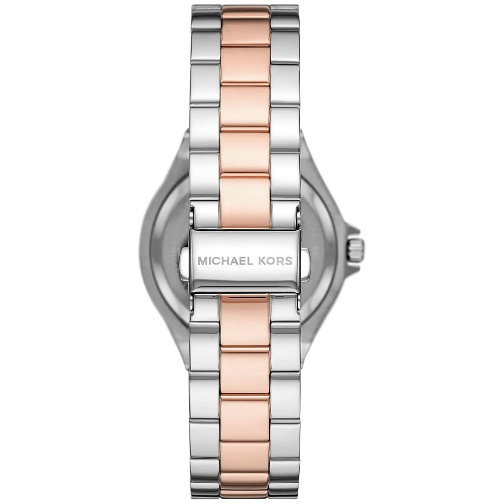 Michael Kors Lennox MK6989 Two-Tone Watch with Crystal Bezel and Silver Dial